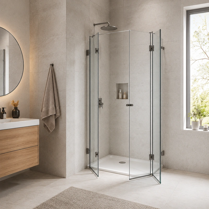 Moderne Klapptür für eine Dusche mit großem Einstieg