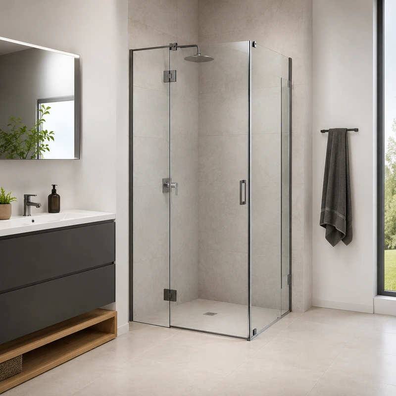 Moderne Drehtür mit Seitenwand für eine Dusche