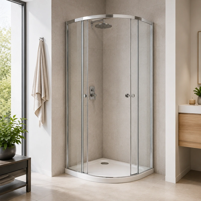 Moderne Halbkreisdusche für ein schmales Badezimmer